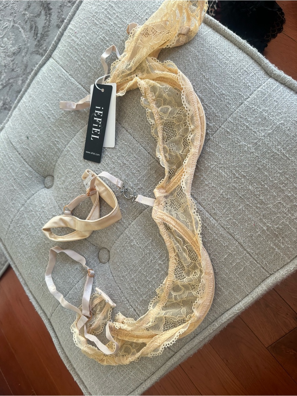 iEiffel Sheer Lace Bralette in Pale Yellow